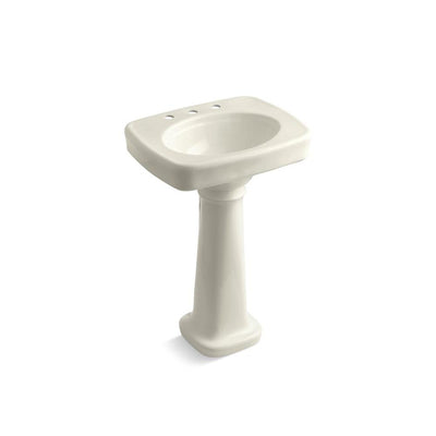 KOHLER Bancroft Vitreous China Pedestal Bathroom Sink Combo in Biscuit with Overflow Drain
