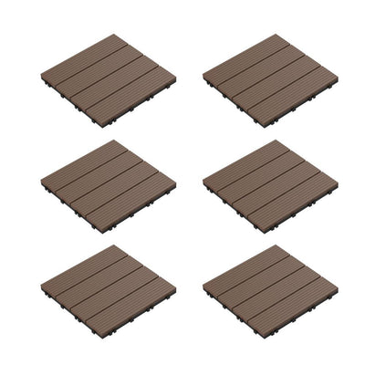 Pure Garden 12 in. x 12 in. Brown Outdoor Interlocking Slat Polypropylene Patio and Deck Tile Flooring (Set of 6)