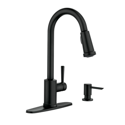 Indi Single-Handle Pull-Down Sprayer Kitchen Faucet with Reflex and Power Clean in Matte Black - Super Arbor