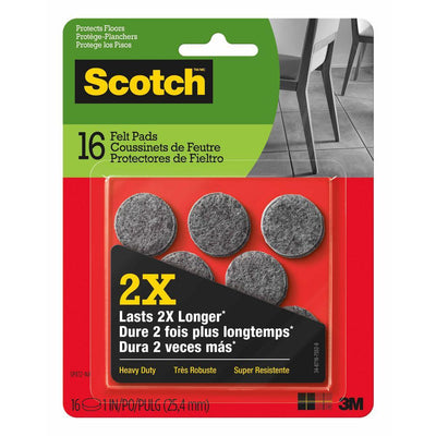 Scotch 1 in. Gray Round Heavy Duty Surface Protection Felt Floor Pads (16-Pack) - Super Arbor