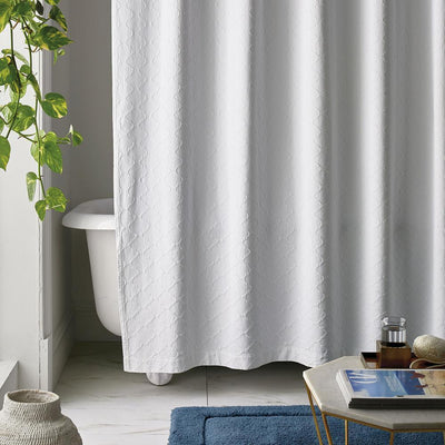 Shoreline Matelasse 72 in. White Cotton Shower Curtain - Super Arbor