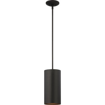 Medium 1-Light Black Aluminum Outdoor Cylinder Mini Hanging Pendant Light - Super Arbor