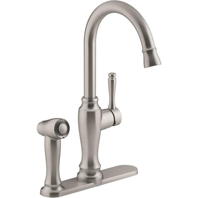 Arsdale Single-Handle Standard Kitchen Faucet in Vibrant Stainless with On-Deck Sidespray - Super Arbor