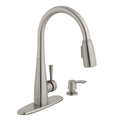 900 Series Single-Handle Pull-Down Sprayer Kitchen Faucet with Soap Dispenser in Stainless Steel - Super Arbor