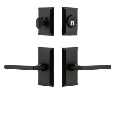 Vale Plate Black Iron Door Handleset Combo Pack with Dirk Door Lever - Super Arbor