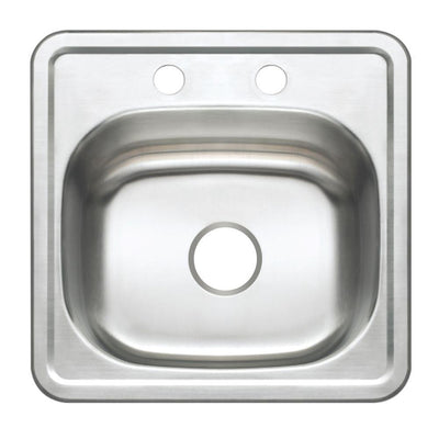 Bar Sink 15 in. x 15 in. x 5.125 in. Stainless Steel Sink 2-Hole Single Bowl Drop-in Bar Sink with Brush Finish - Super Arbor