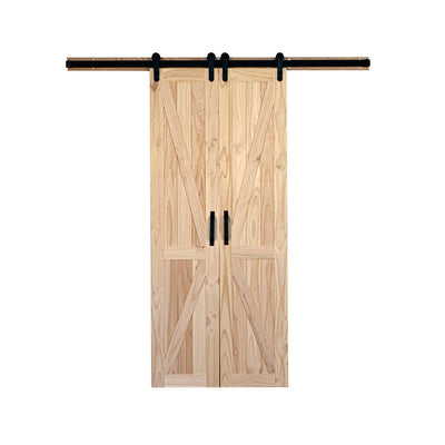 42 in. x 84 in. Board and Batten Stain Ready Solid Wood Split Barn Door with Hardware Kit - Super Arbor