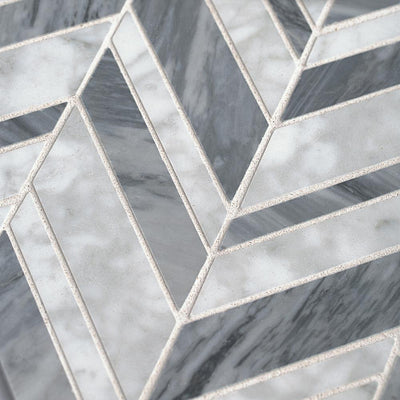 Jeff Lewis Carlton Gray 11.25 in. x 12 in. x 9 mm Chevron Marble Wall and Floor Mosaic Tile - Super Arbor