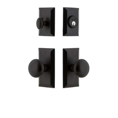 Vale Plate Black Iron Door Handleset Combo Pack with Keep Door Knob - Super Arbor