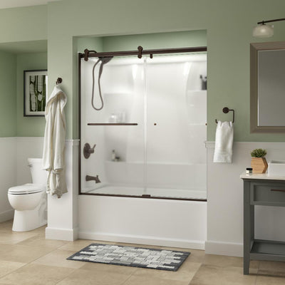 Simplicity 60 x 58-3/4 in. Frameless Contemporary Sliding Bathtub Door in Bronze with Niebla Glass - Super Arbor