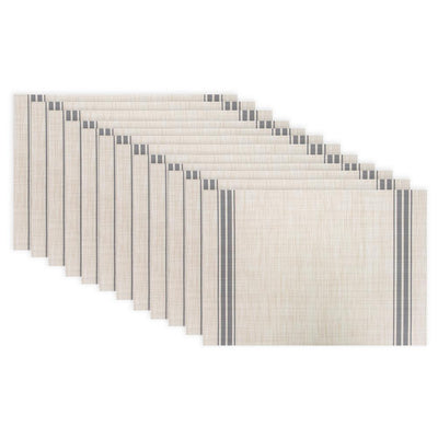 19 in. x 13 in. Grey Stripe Chambray Reversible PVC and Polyester Woven Indoor Outdoor Placemats (Set of 12) - Super Arbor