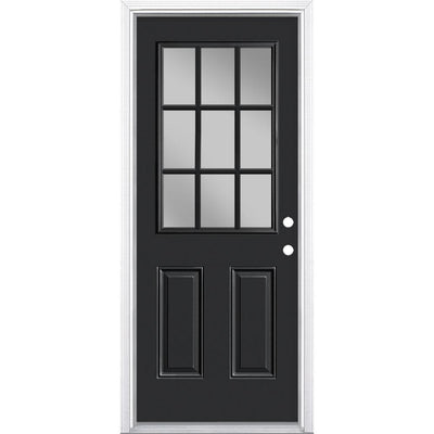 32 in. x 80 in. 9 Lite Left Hand Inswing Painted Steel Prehung Front Exterior Door with Brickmold - Super Arbor