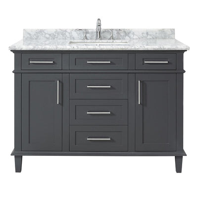 Sonoma 48 in. W x 22 in. D Vanity in Dark Charcoal with Carrara Marble Top with White Sinks - Super Arbor