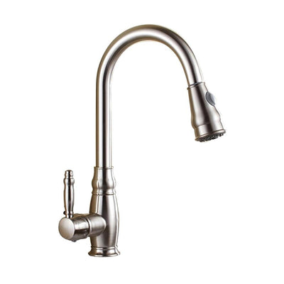 7.68 in. Single-Handle Pull-Down Sprayer Kitchen Faucet in Brushed Nickel - Super Arbor