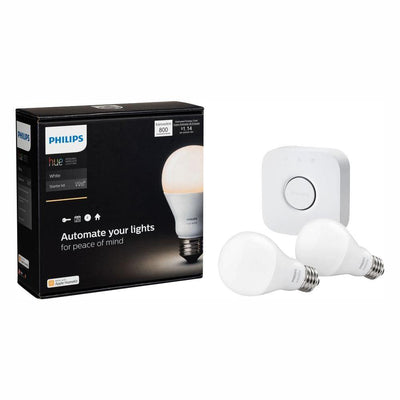 White A19 LED 60W Equivalent Dimmable Smart Wireless Lighting Starter Kit (2 Bulbs and Bridge)
