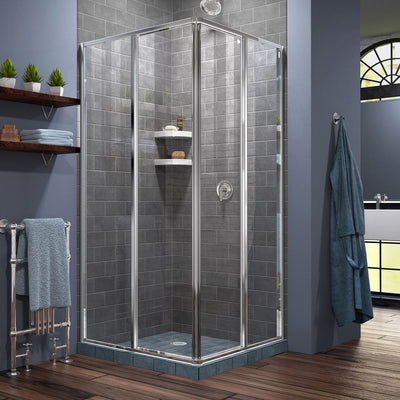 Cornerview 34-1/2 in. x 72 in. Framed Corner Sliding Shower Door Enclosure in Chrome without Handle - Super Arbor