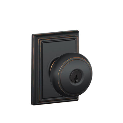 Andover Aged Bronze Keyed Entry Door Knob with Addison Trim - Super Arbor