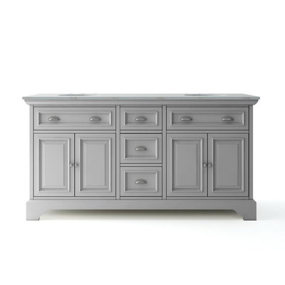 Sadie 67 in. W x 21.5 in. D Vanity in Dove Grey with Marble Vanity Top in Natural White with White Sinks - Super Arbor