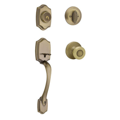 Belleview Antique Brass Single Cylinder Door Handleset with Tylo Door Knob Featuring SmartKey Security - Super Arbor