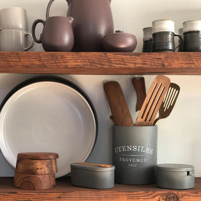 7 in. x 5 in. Slate Grey Round Cement Kitchen Utensil Holder - Super Arbor