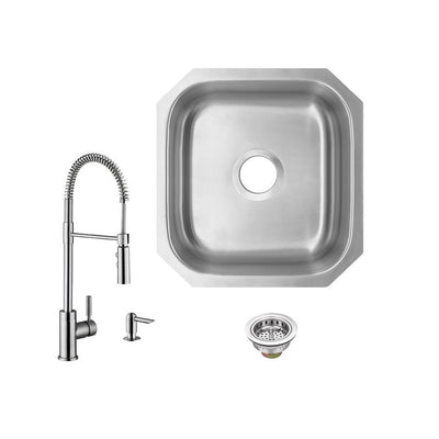 Undermount 16 in. 18-Gauge Stainless Steel Bar Sink in Brushed Stainless with Pull Out Kitchen Faucet - Super Arbor