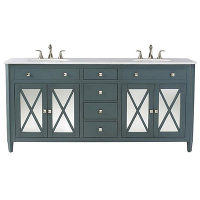 Barcelona 73 in. W x 22 in. D Double Bath Vanity in Teal Blue with China White Marble Top and White Sink - Super Arbor