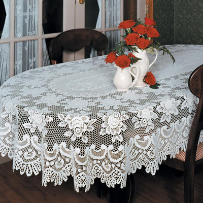 Rose Oval Off-White Polyester Tablecloth - Super Arbor