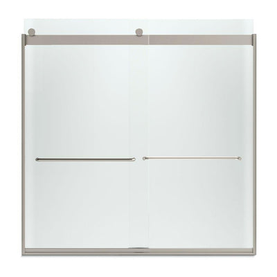 Levity 59 in. x 62 in. Semi-Frameless Sliding Tub Door in Nickel with Handle and Frosted Glass - Super Arbor