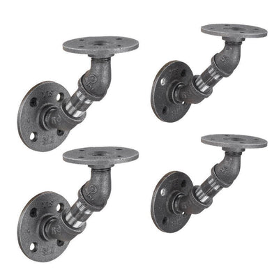 1/2 in. Black Pipe 3.75 in. W x 3.75 in. H Wall Mounted Double Flange Angled Shelf Bracket Kit (4-Pack) - Super Arbor