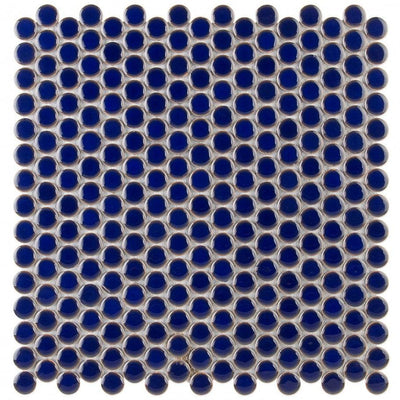 Denarius Penny Round Royal Blue Ceramic Polished Mosaic Tile