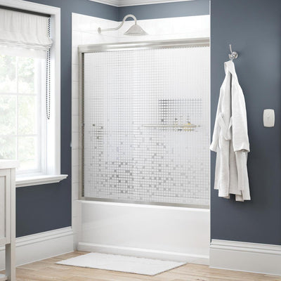 Simplicity 60 in. x 58-1/8 in. Semi-Frameless Traditional Sliding Bathtub Door in Nickel with Mozaic Glass - Super Arbor