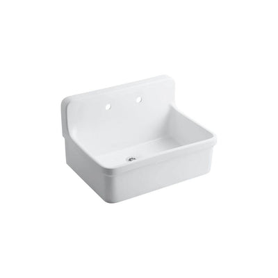 Gilford 30 x 22 in. Wall-Mount Utility and Laundry Farmhouse Single Bowl Sink for 2-Hole Faucet in White - Super Arbor