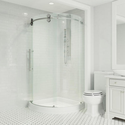 Sanibel 40.5 in. x 79.5 in. Frameless Bypass Shower Enclosure in Stainless Steel with Left Opening and Base - Super Arbor