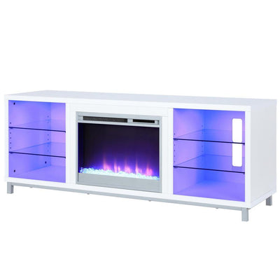 Cleavland 65 in. White Particle Board TV Stand Fits TVs Up to 70 in. with Electric Fireplace - Super Arbor