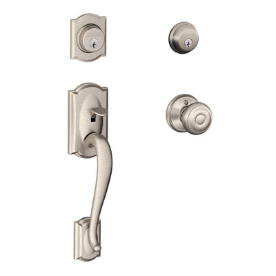 Camelot Satin Nickel Double Cylinder Deadbolt with Georgian Knob Door Handleset - Super Arbor