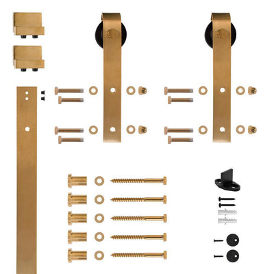 Soft Closed Satin Brass PVD Rolling Barn Door Hardware Kit with 2-3/4 in. Wheel - Super Arbor