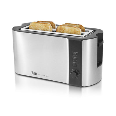 4-Slice Stainless Steel Long Slot Toaster with Crumb Tray - Super Arbor