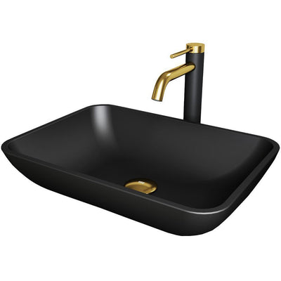 MatteShell Rectangular Vessel Bathroom Sink in Black and Lexington cFiber Faucet in Matte Gold/Matte Black - Super Arbor