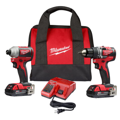 M18 18-Volt Lithium-Ion Brushless Cordless Compact Drill/Impact Combo Kit (2-Tool) W/ (2) 2.0Ah Batteries, Charger & Bag - Super Arbor