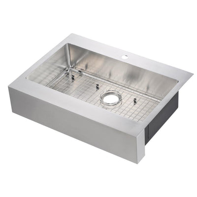 Brimley Retrofit Dual Mount Stainless Steel 33" 1-Hole Single Bowl Flat Farmhouse Apron Front Kitchen Sink - Super Arbor