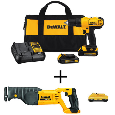 20-Volt MAX Li-Ion Cordless 1/2 in. Drill/Driver Kit w/ Bare 20-V Cordless Reciprocating Saw & 20-V Li-Ion 4 Ah Battery - Super Arbor