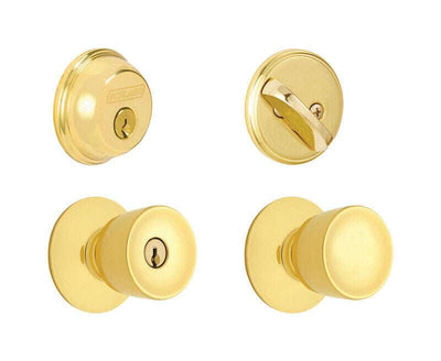 Schlage Bell Bright Brass Knob and Single Cylinder Deadbolt ANSI Grade 2 1-3/4 in.