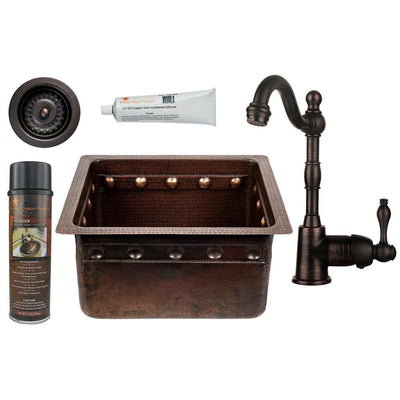 All-in-One Dual Mount Copper 16 in. Barrel Strap Bar/Prep Sink with Faucet and Strainer Drain in ORB - Super Arbor