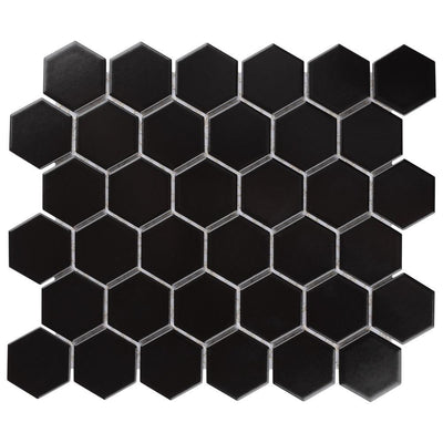 Merola Tile Metro Hex 2 in. Matte 11-1/8 in. x12-5/8 in. Black Porcelain Mosaic (9.64 sq. ft. /case) - Super Arbor