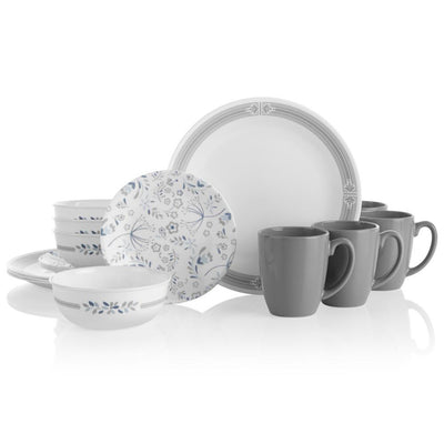 Classic 16-Piece Casual Prairie Garden Gray Glass Dinnerware Set (Service for 4) - Super Arbor