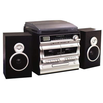 3-Speed Turntable with CD Player, Double Cassette Player, Bluetooth, FM Radio and USB/SD Recording - Super Arbor