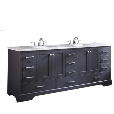 Storehouse 84 in. W x 22 in. D x 34 in. H Vanity in Dark Gray with Carrara Marble Vanity Top in White with White Basin - Super Arbor