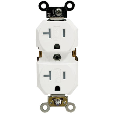 20 Amp Industrial Grade Weather/Tamper Resistant Self Grounding Duplex Outlet, White - Super Arbor