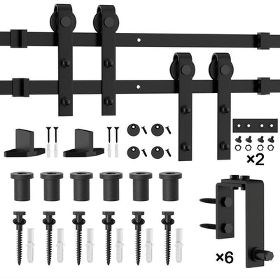 8 ft./96 in. Frosted Black Heavy-Duty Bypass Double Door Sliding Barn Door Hardware Classic Design Roller - Super Arbor