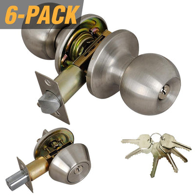 Stainless Steel Entry Door Knob Combo Lock Set with Deadbolt and 36 Keys Total, (6-Pack, Keyed Alike) - Super Arbor